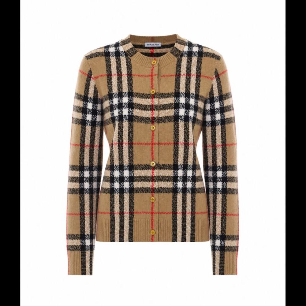 Burberry Women Check Cashmere Cardigan